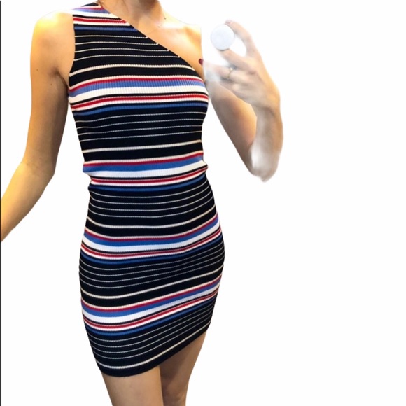 Zara Dresses & Skirts - ZARA One Shoulder Striped Knit Dress